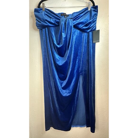 NWT Eloquii Blue Velvet Maxi Skirt With Slit Size 18 - Picture 2 of 6